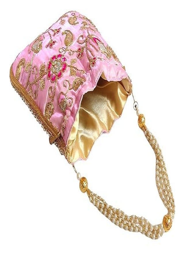 داتشيس حقيبة بوتلي نسائية من دوقة، مزينة بنقوش زهرية وردية اللون مع شرابة (عبوة من 3 قطع) - Image 4